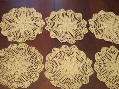 6 PCS 12'' Round   Crochet Lace Doily COLOR BEIGE 100 % COTTON COLOR BEIGE