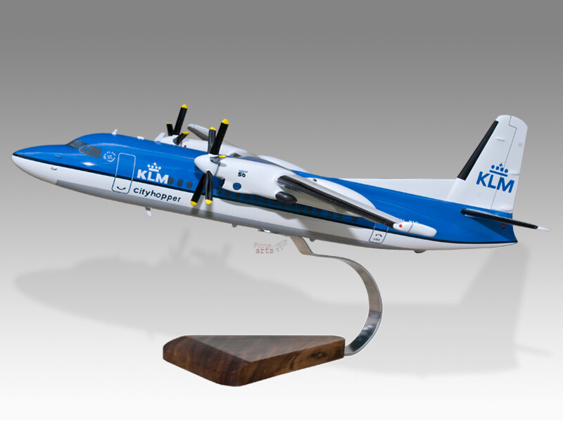 Fokker 50 KLM City Hopper Solid Dry Kiln Mahogany Wood Handcrafted Display Model