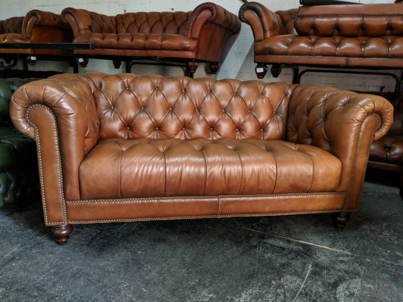 Beautiful Tan Aniline Leather Chesterfield Sofa in Barwell