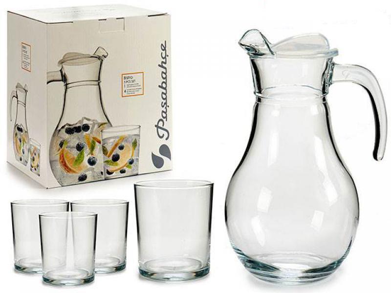 Set Giara Caraffa In Vetro 1,8 LT + 4 Bicchieri Brocca Acqua Vino Bevande Idea