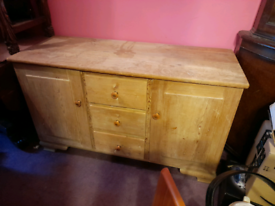 Antique solid pitch pine sideboard 