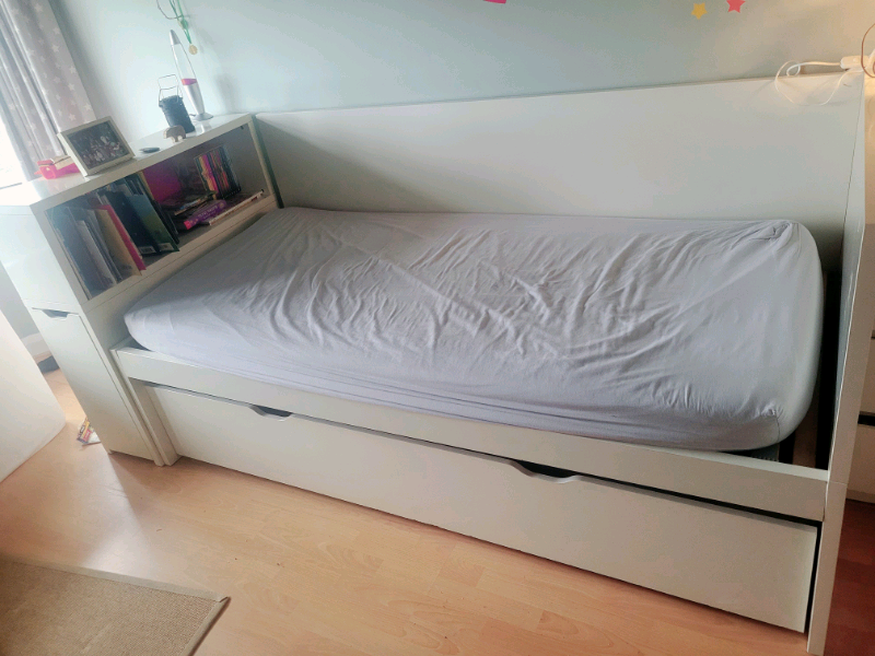 Ikea ODDA single bed and trundle pullout, headboard shelf bookcase
