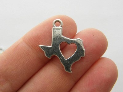 BULK 50 Texas map charms antique silver tone WT125