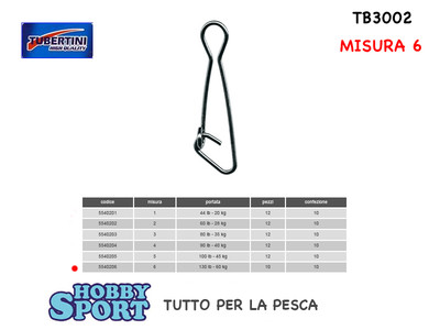 SET 2 CONFEZIONI TB3002 TUBERTINI  SNAP SIZE 6  LIGHT SPINNING   130 LB - 65 KG