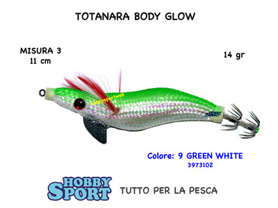 TOTANARA SQUID LL  MODELLO BODY GLOW SIZE 3 COLORE 9 VERDE BIANCA PESCA MARE