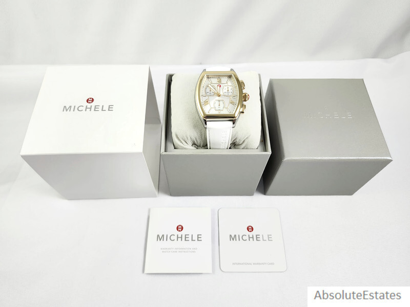 Pre-owned Michele Releve Sport Two Tone Gold Silver Watch White Silicone Mww19a000037