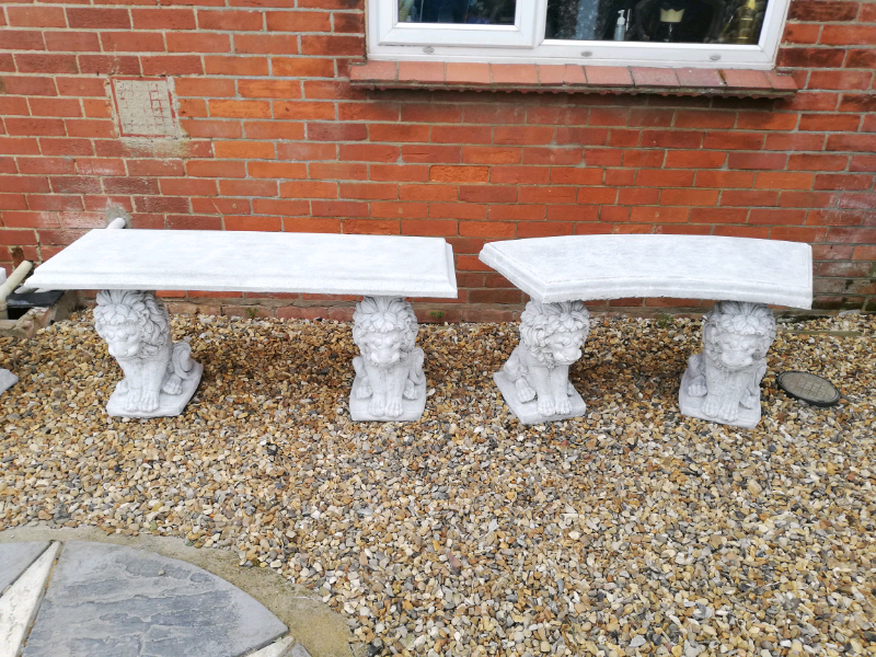 Stunning stone concrete lion garden benches | in Norwich 
