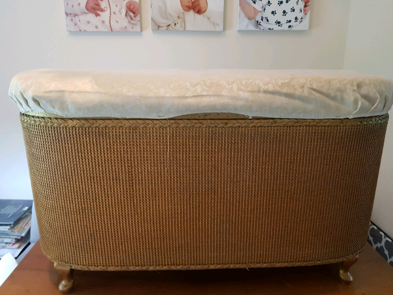 Vintage Retro Lloyd Loom Style Ottoman Blanket Box Queen Anne Style fe