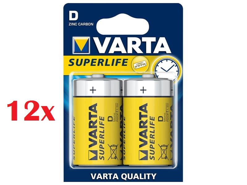Confezione 24 Pile Batterie Varta SuperLife D Lr20 Mn1300 Torce Zinco Carbon dfh