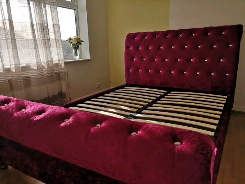 12 months old crushed velvet super king size bed in