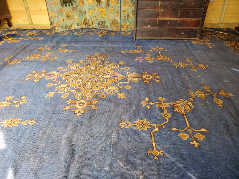 4.3M x 3.7M HUGE Antique Blue Hand Made Wool Rug Turkish Kilim in