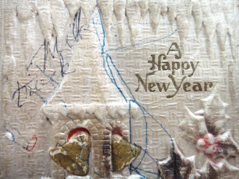 antique VICTORIAN CRAFT CIGAR BOX beads HAPPY NEW YEAR art