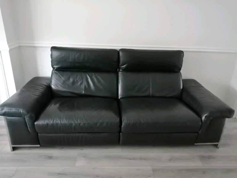 2 x 3 seat Dfs black leather electric recliners in Motherwell, North