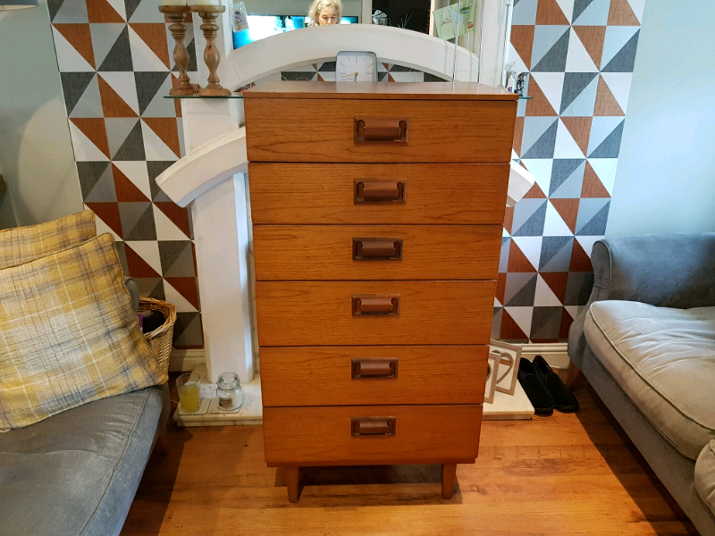 Vintage Retro Teak Gplan G Plan Style Chest Of 6 Drawers Dresser