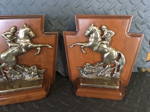 Vintage Pennsylvania State Police Brass Bookends W/ Original Wood Plates NEW NOS