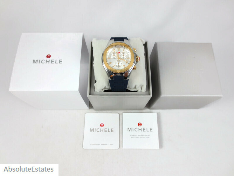 Pre-owned Michele Jelly Bean Tahitian Navy Blue Gold & Silver Watch Mww12f000095