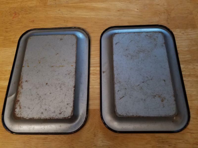 Vintage Ohio Art Tin Lithograph Child's Dishes- 2 Black Trays with Nature Scene
