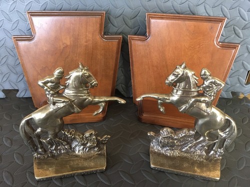 Vintage Pennsylvania State Police Brass Bookends W/ Original Wood Plates NEW NOS