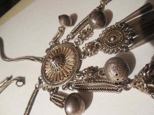 Vintage Antique Asian Ethnic Silver Tassel Drop Necklace