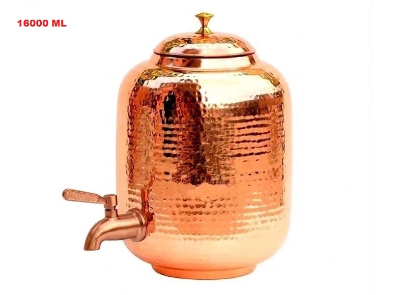 Utensils Hammered Copper Water Dispenser Pot Water Tank (Matka) Leak Proof 16Ltr