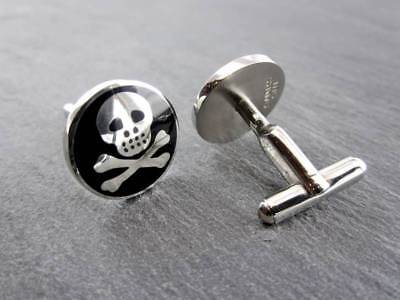 Elegante Edelstahl Manschettenknöpfe  Totenkopf Skull schwarz/silber 