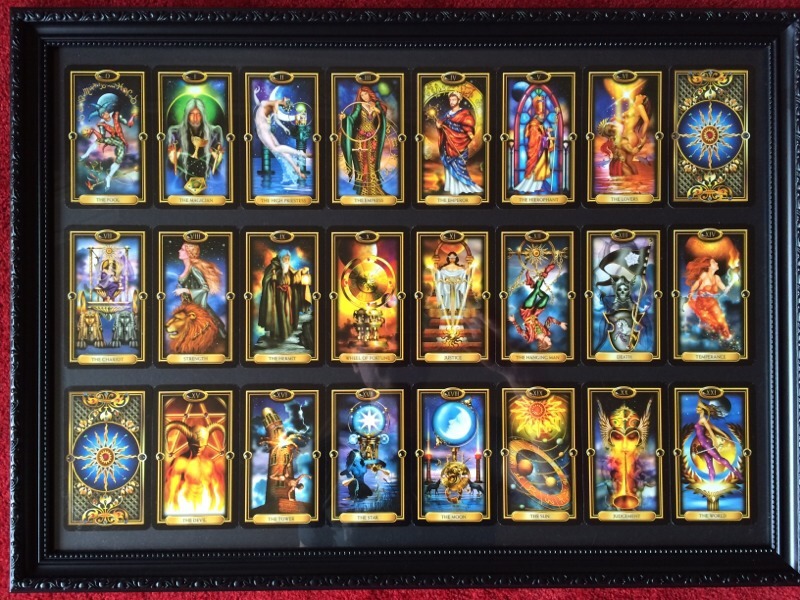 Large Framed Display Of 24 Genuine Major Arcana Gilded Tarot Cards. 25.