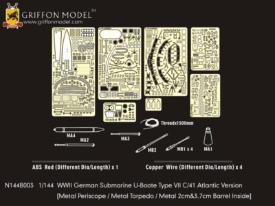 Griffon 1/144 WWII U-Boot Type VII C/41 Atlantic Ver Detail Set for Revell 05100