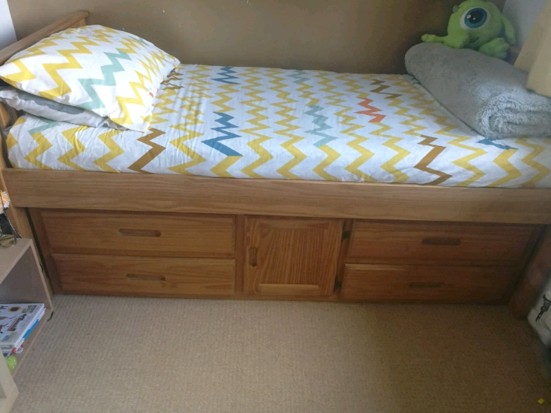 Single Cabin Bed With Storage Solid Wood And Mattress In