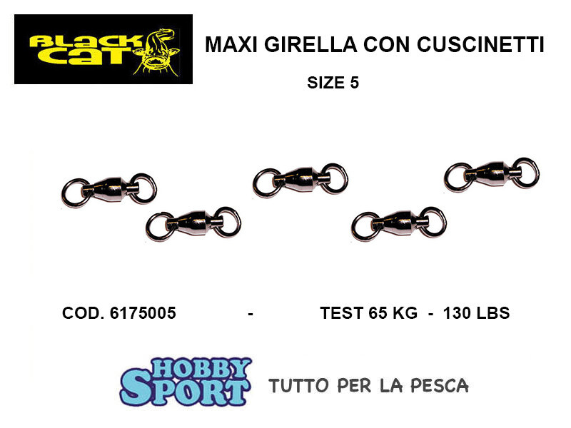 BLACK CAT GIRELLA CON CUSCINETTO SIZE 5  TEST 65 KG 130LB BIG GAME  5 PZ