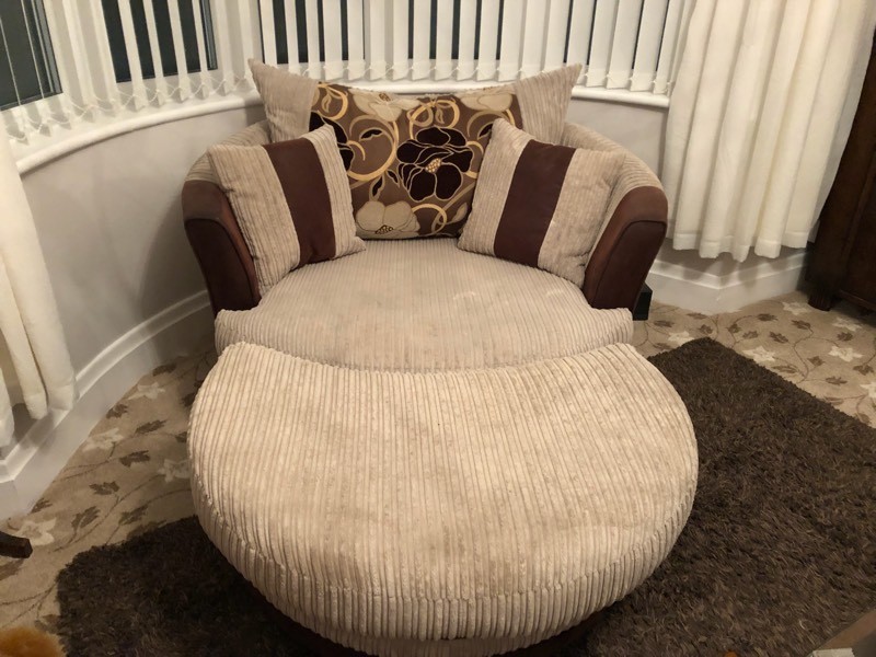 SCS Kirk large cuddle chair sofa and puffy with upgraded foam cushions