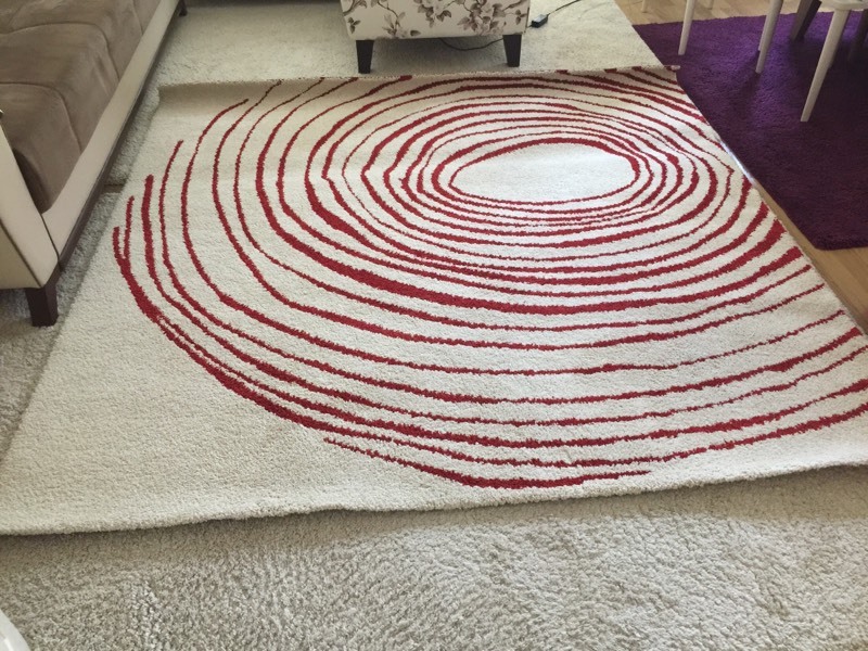 EIVOR CIRKEL (Ikea) Rug, high pile, white, red, 200x200 cm in