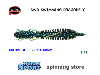 MOLIX DRAGONFLY 3,5"  col 100 COLORE OKEE CRAW -  8 PEZZI SPINNING BLACK BASS