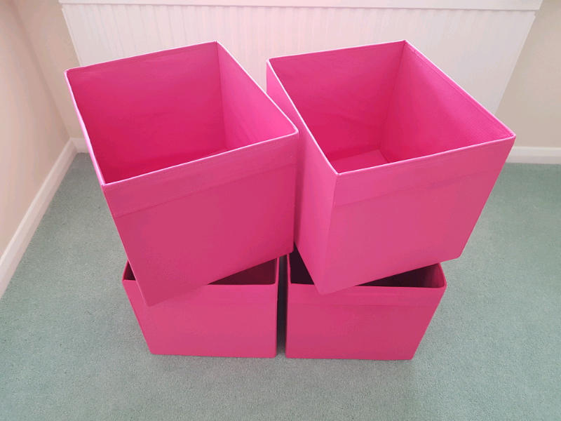 4x IKEA Bright Pink 'Drona' Fabric Boxes for Kallax Storage Unit in