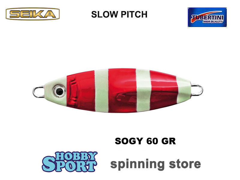 SLOW PITCH SOGY JIG 60 GR COL. RED WHITE FLUO SEIKA TUBERTINI PESCA MARE BARCA
