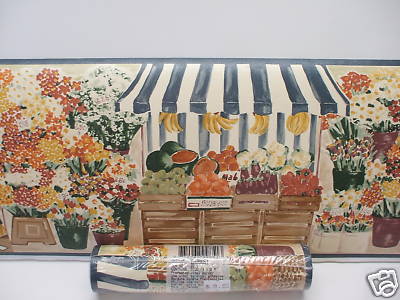 Farm Market Fruits Vegetables & Flowers Multi Color Border by Brewster EH99851