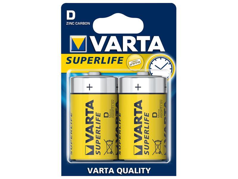 Confezione 2 Pile Batterie Varta SuperLife D Lr20 Mn1300 Torce Zinco Carbone dfh