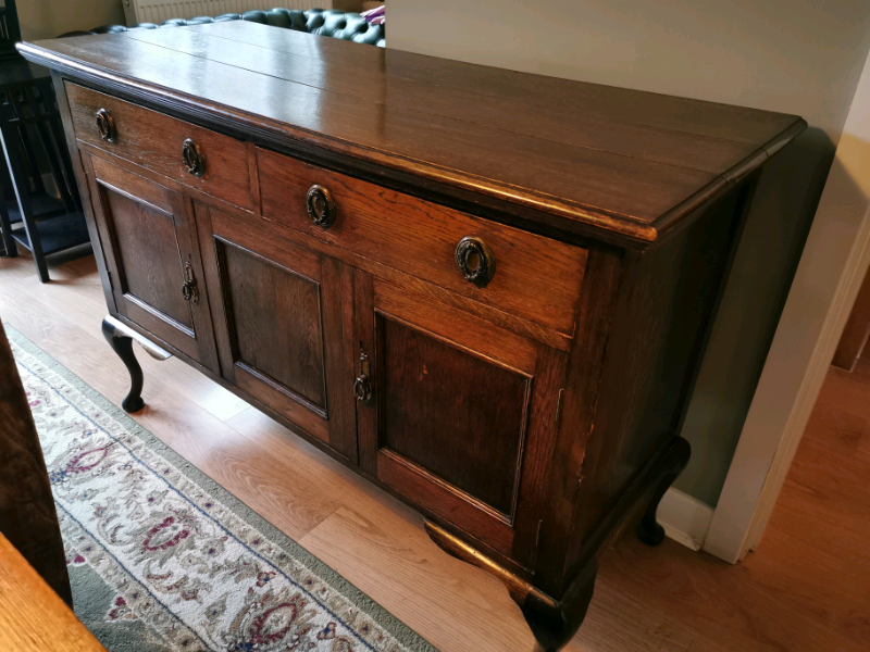 Beautiful antique solid oak sideboard. Two drawers and two cupboards