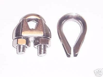 Stainless Wire Rope Clips (12) and Thimbles (6),  3/16''