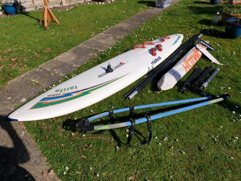 Mistral Tarifa Windsurfer. 328cm x 68cm approx. Full rig. Good conditi