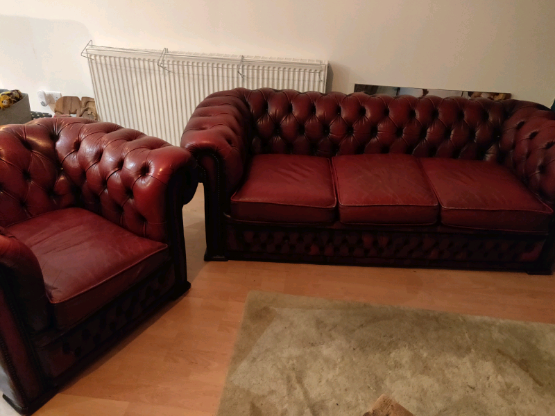 Red Leather Chesterfield Suite In Southside Glasgow Gumtree