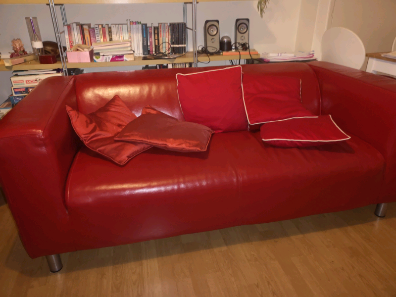 Small red faux leather IKEA sofa in Fulham London Gumtree