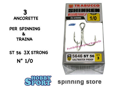 ANCORETTE SHINKEN TRABUCCO 5646  ST56 SIZE 1/0 SALTWATER PROOF 3 x STRONG 3 PZ
