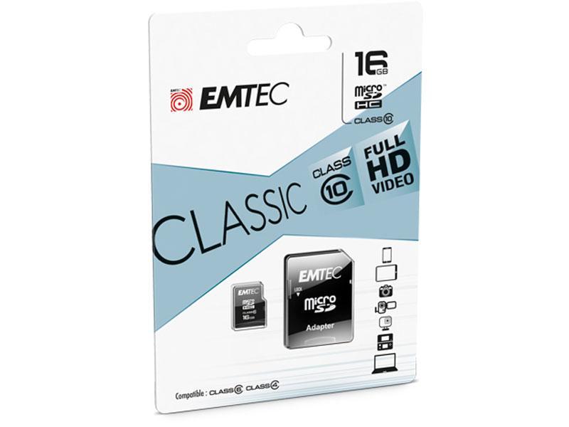 16 GB Micro SDHC Speicherkarte mit SD-Adapter Emtec Classic Class 10 Full HD