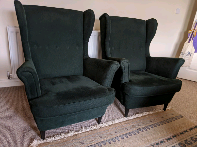 2 IKEA Strandmon wingback armchairs dark green in Newcastle, Tyne