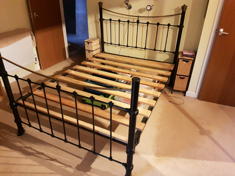 Victorian double bed cast iron brass with slats in Martlesham Heath