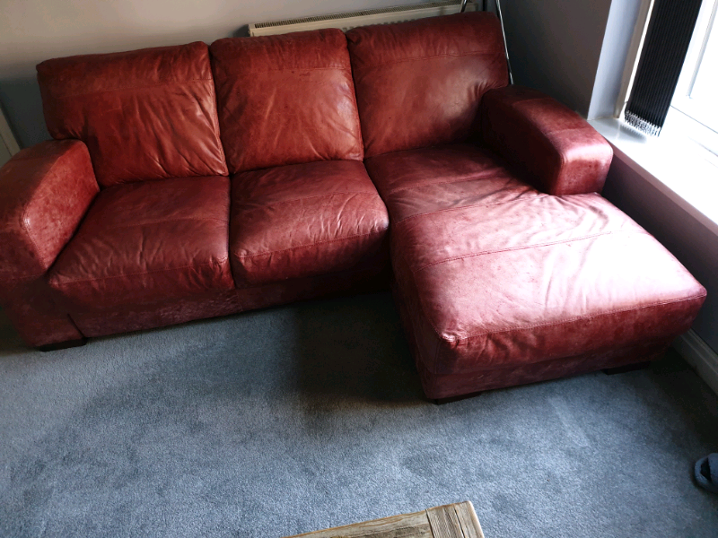 DFS Thor natural leather 3 seater sofa with chaise in wine. in York