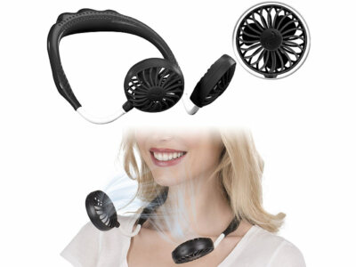 Portable Battery-Powered Double Fan Neck Fan with 3 Speed Levels