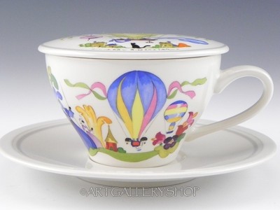 Villeroy & Boch LE BALLON CUP AND SAUCER WITH LID Hot Air Balloons Rare!