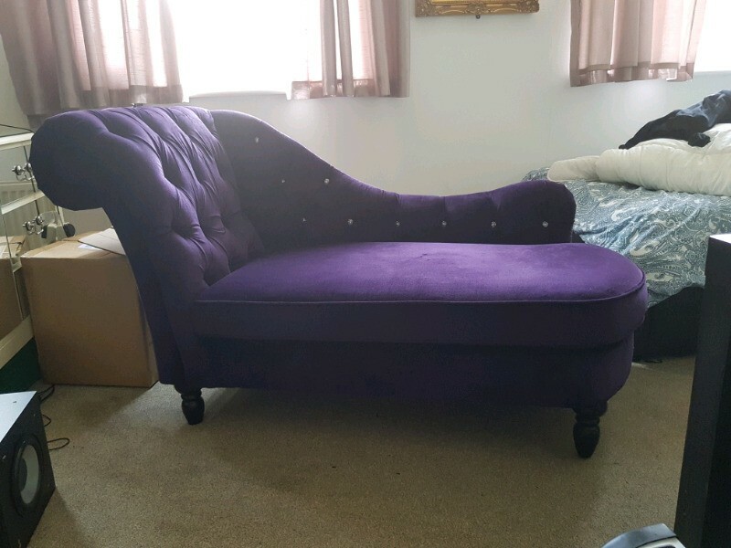 Chaise Lounge Sofa Purple Velvet with Crystal Buttons by LLB in