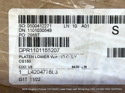 Doughpro Proluxe 1101155207 Lower Platen With Wiring Only 120V CS1500 FREE SHIPP